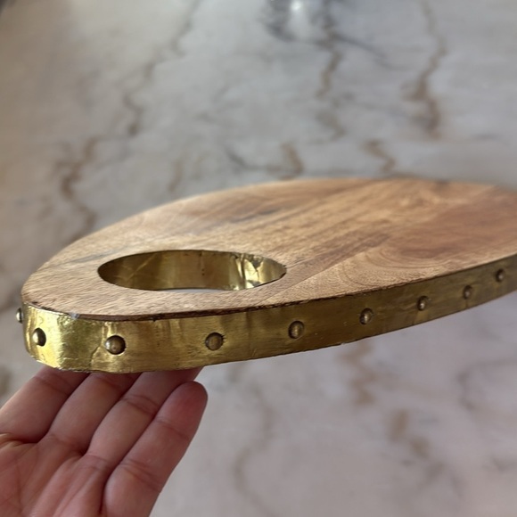 Natural Wood Cheese Board With Golden Edge Gold Accents - Picture 7 of 14